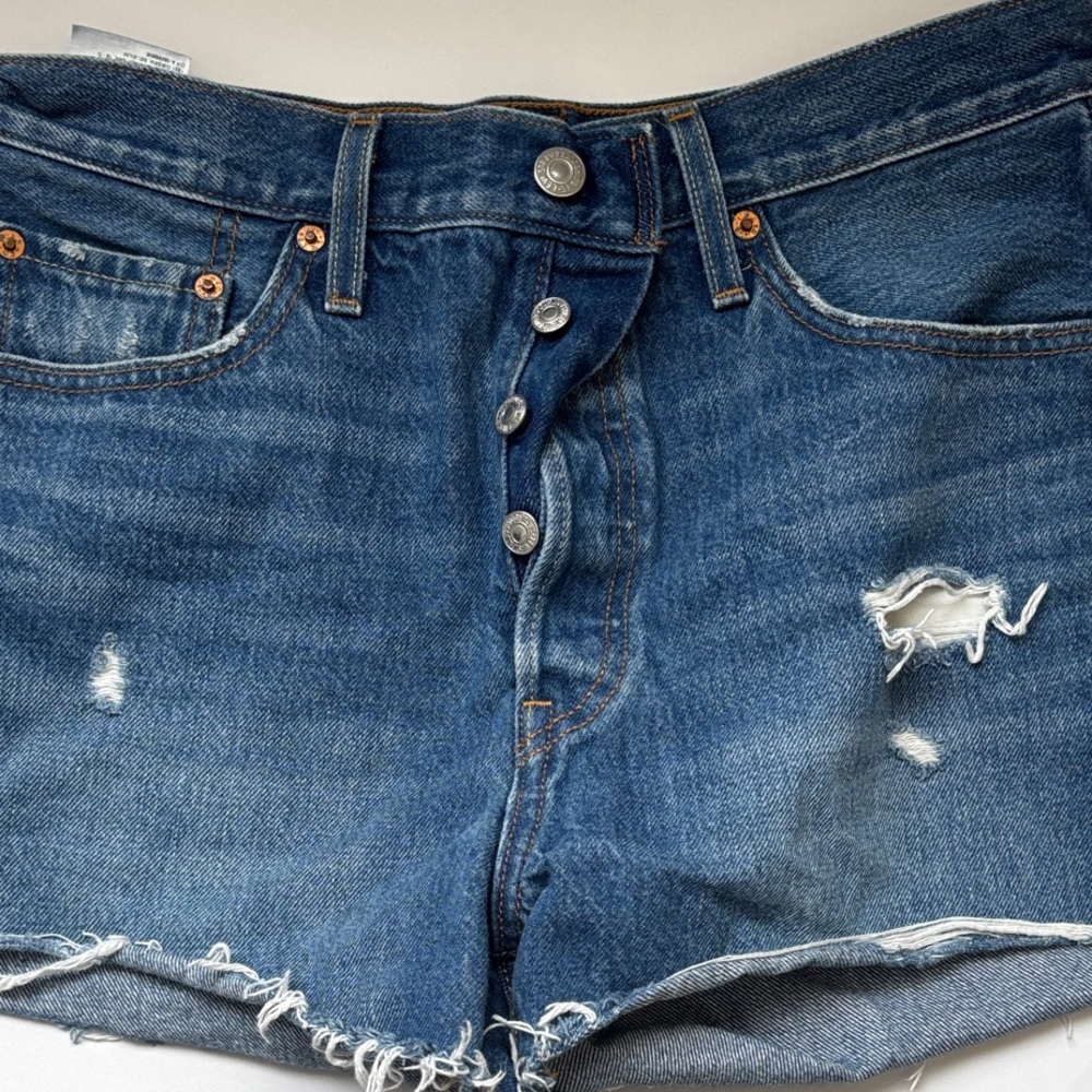 Levi's 501 Classic Blue Distressed Jean Shorts cut offs